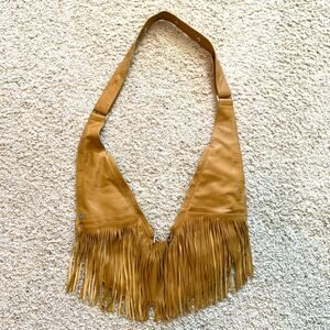 Sash Bag 100% leather full fringe turmeric color pockets decorative lining
